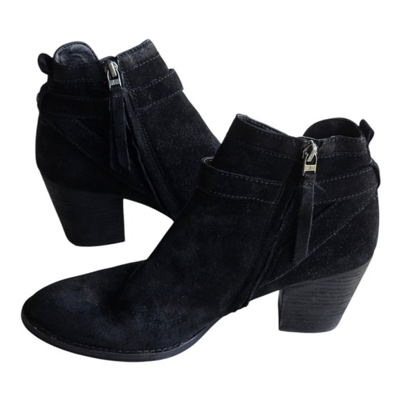 Anthropologie Sam Edelman Suede Ankle Boots 9.5M Myra Women Black Block Heel - Picture 1 of 16